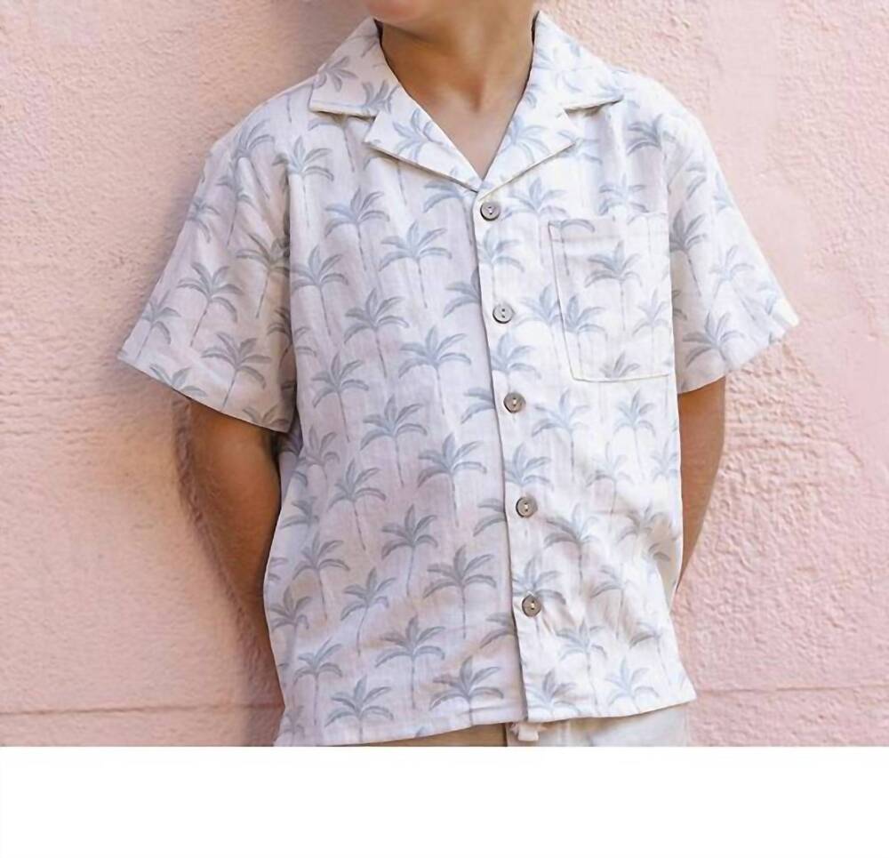 NEW RYLEE + CRU kid's lapel collar shirt in palm trees